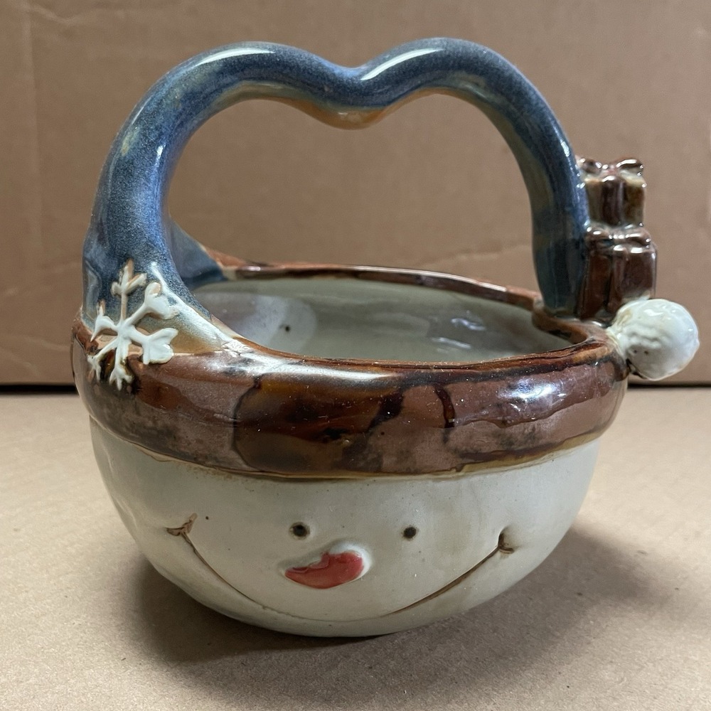 Vintage 7" Christmas Snowman Ceramic‎ Basket w/Handle - JCPenney Home Collection